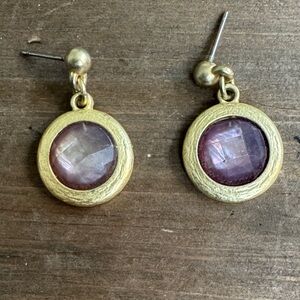 Gold-Tone Drop Earrings with Purple Gemstone Accent